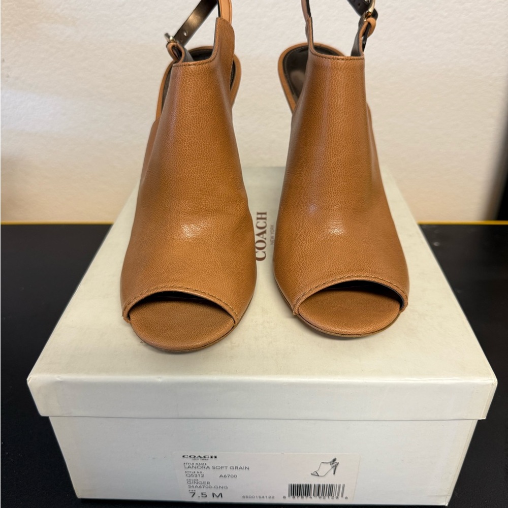 Coach Brown Leather Peep-Toe Heels